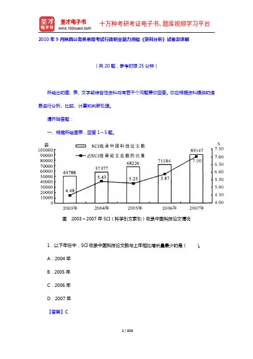 2008-2010年陕西公务员录用考试行政职业能力测验《资料分析》试卷及详解【圣才出品】