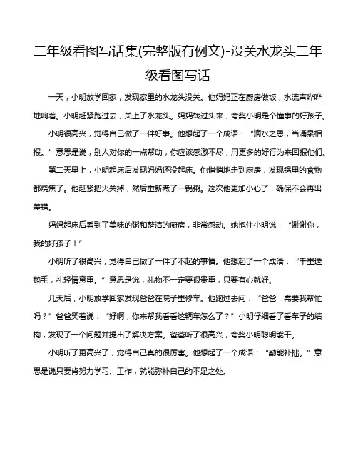 二年级看图写话集(完整版有例文)-没关水龙头二年级看图写话