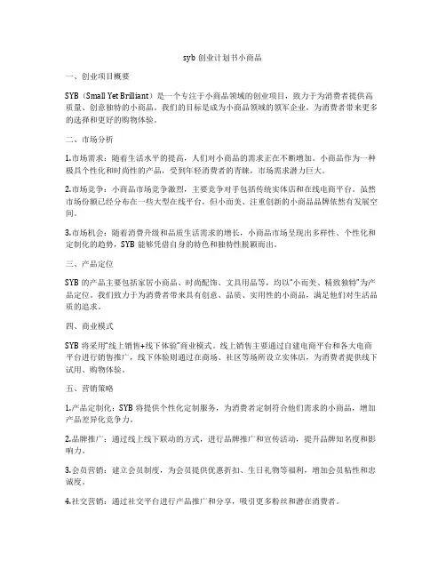 syb创业计划书小商品