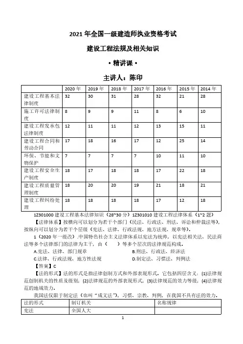 2021一建法规精讲陈老师第1章(打印版)