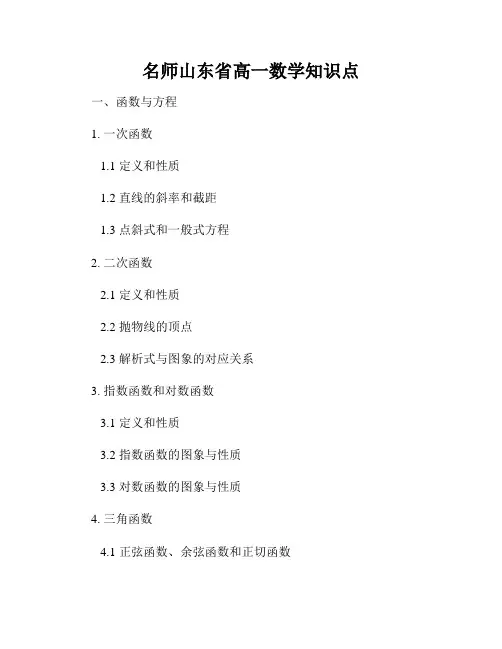 名师山东省高一数学知识点