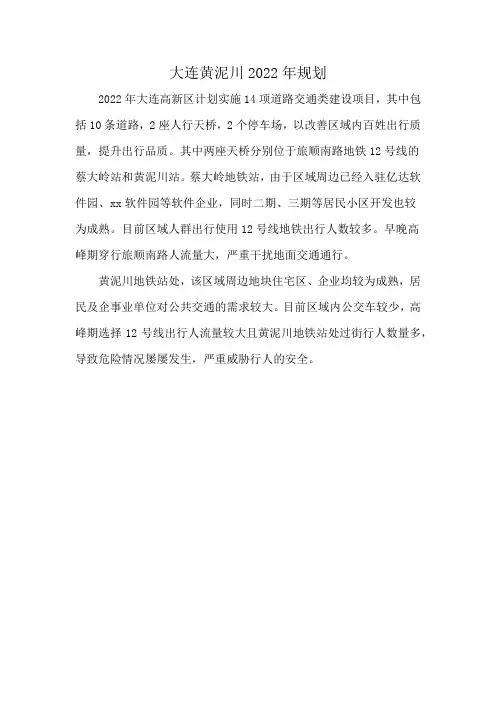 大连黄泥川2022年规划