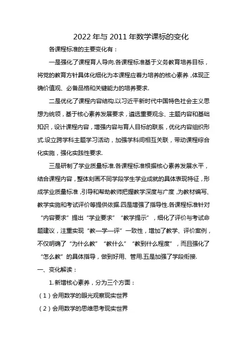 2022年与2011年数学课标的变化