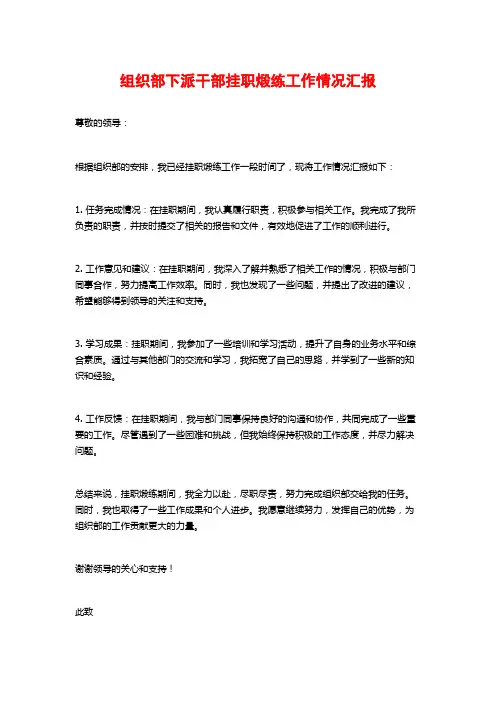 组织部下派干部挂职煅练工作情况汇报