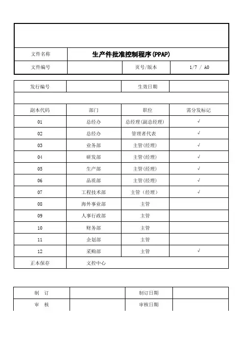 生产件批准控制程序(PPAP)