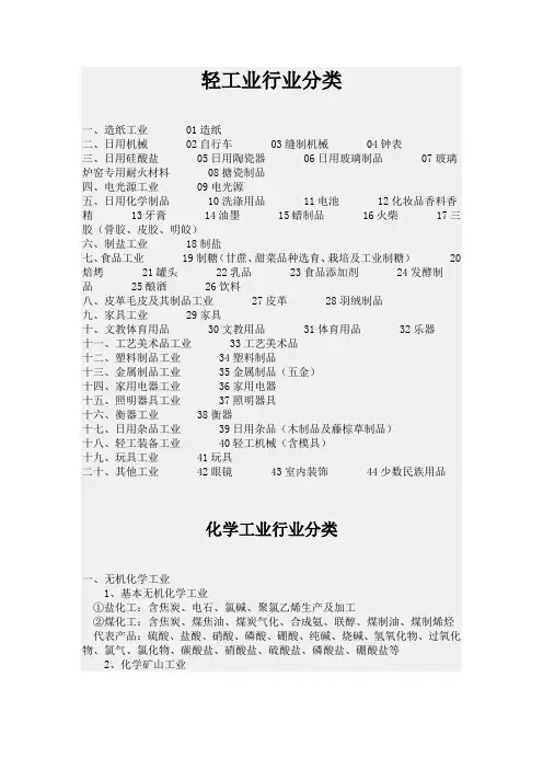 轻工业行业分类