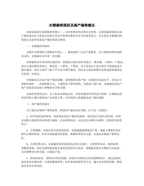 水稻栽培现状及高产栽培建议