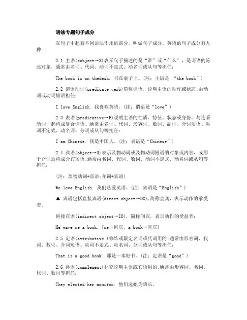 初中英语语法专题句子成分与接动名词的动词