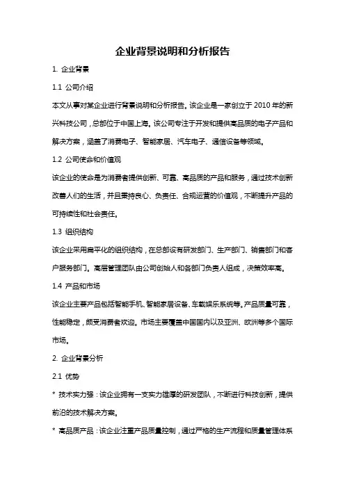 企业背景说明和分析报告