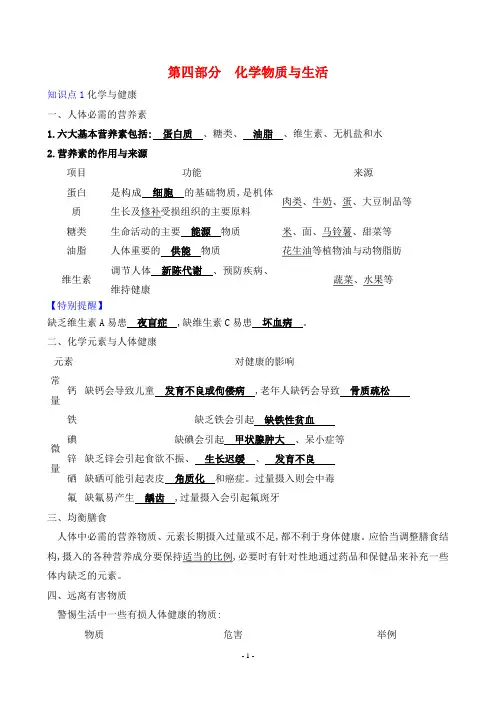 2024年人教版中考化学总复习第四部分化学物质与生活