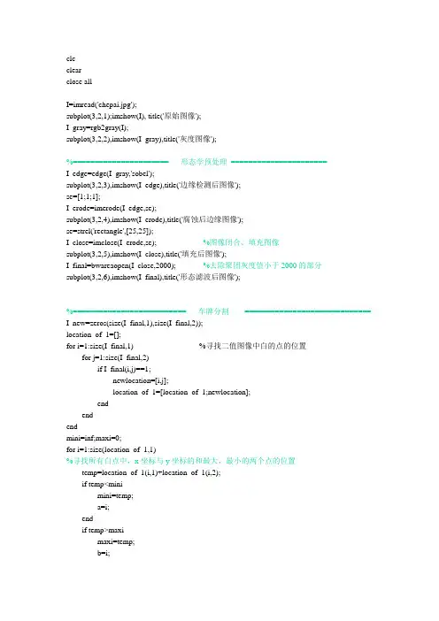 车牌识别的matlab程序(程序-讲解-模板)
