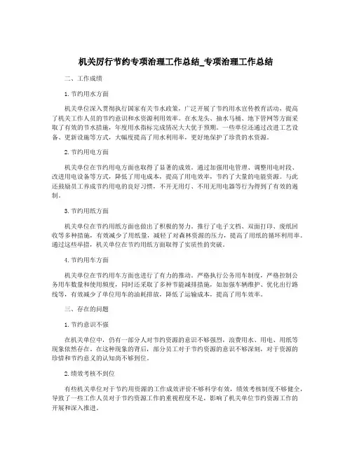 机关厉行节约专项治理工作总结_专项治理工作总结