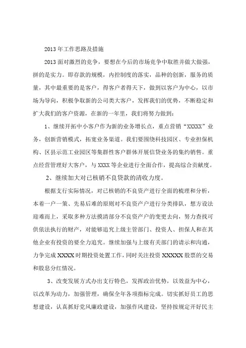 2013年工作思路及措施