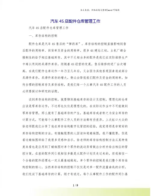 汽车4S店配件仓库管理工作