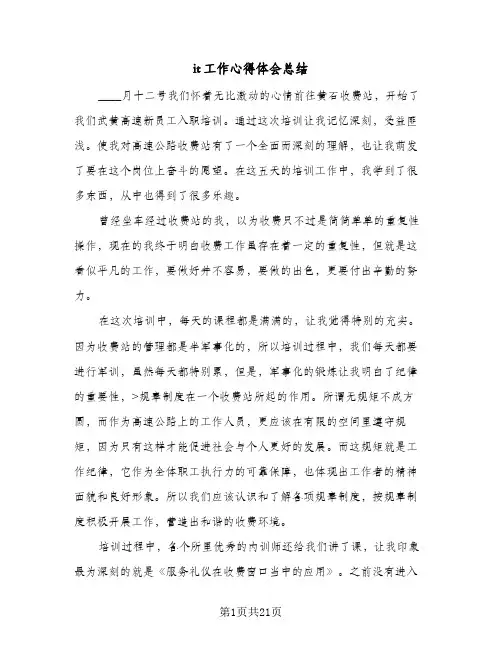 it工作心得体会总结(6篇)