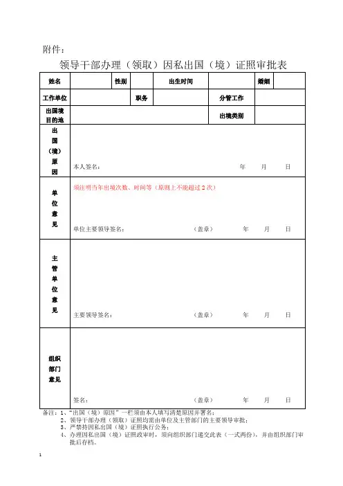 领导干部办理(领取)因私出国(境)证照审