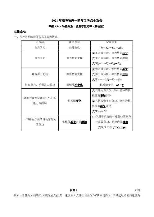 专题34 功能关系 能量守恒定律 ---2021年高考物理复习专项训练含解析