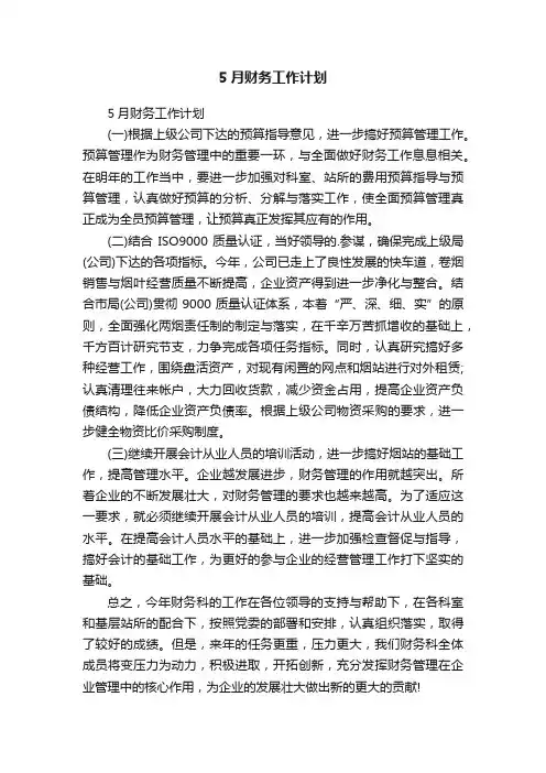 5月财务工作计划