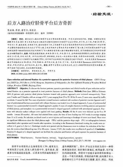 后方人路治疗胫骨平台后方骨折