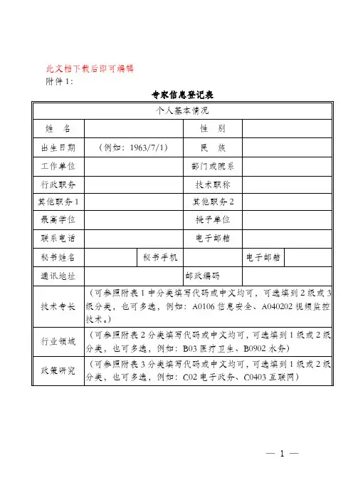 专家信息登记表(完整资料).doc