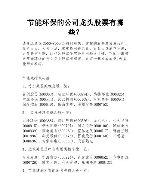 节能环保的公司龙头股票有哪些？