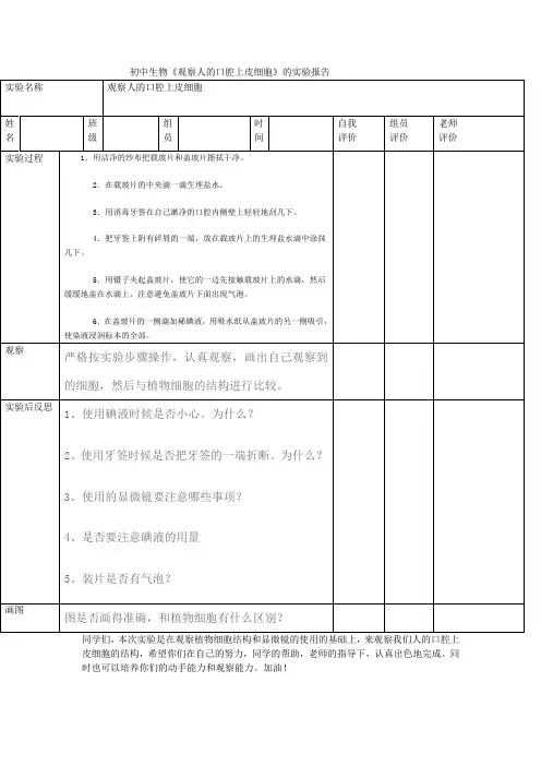 初中生物观察人的口腔上皮细胞的实验报告