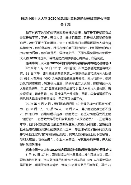 感动中国十大人物2020悼念四川森林消防员英雄事迹心得体会5篇