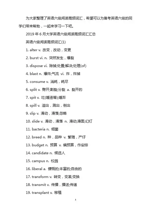 2019年6月大学英语六级阅读高频词汇(1)