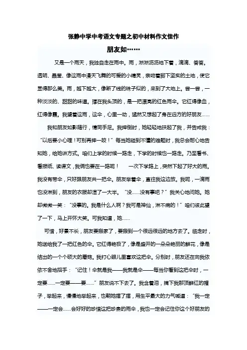 张静中学中考语文专题之初中材料作文佳作