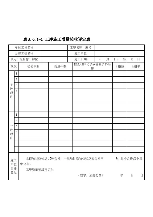 堤防工程-工序施工质量及单元工程施工质量验收评定表