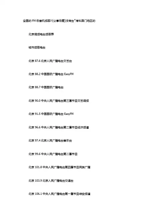 全国的FM收音机频率!(频道合集)