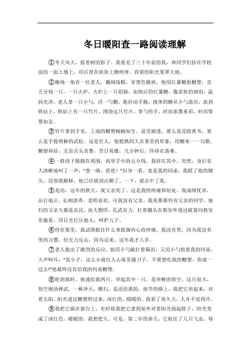 冬日暖阳查一路阅读理解