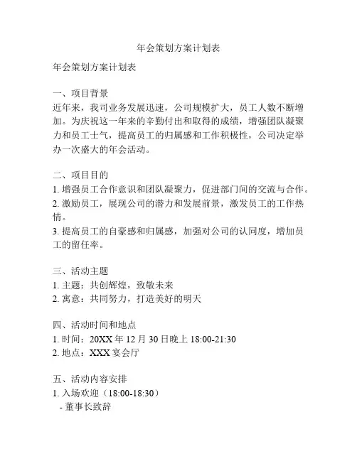 年会策划方案计划表