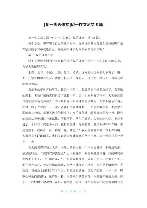 [初一优秀作文]初一作文范文5篇
