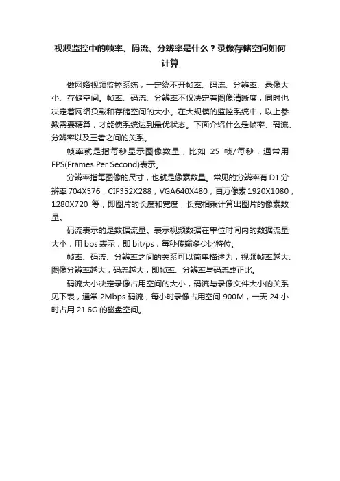 视频监控中的帧率、码流、分辨率是什么？录像存储空间如何计算