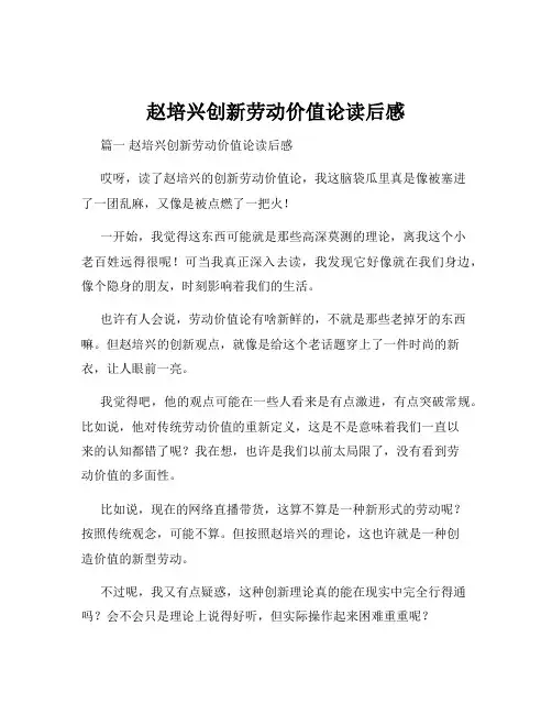 赵培兴创新劳动价值论读后感