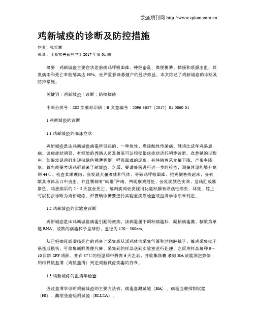 鸡新城疫的诊断及防控措施