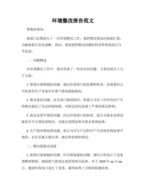 环境整改报告范文