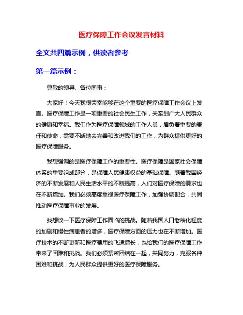 医疗保障工作会议发言材料