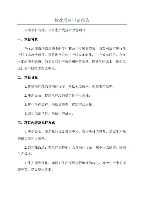 技改项目申请报告