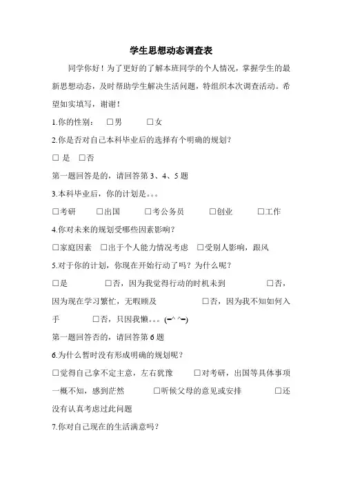 学生思想动态调查表