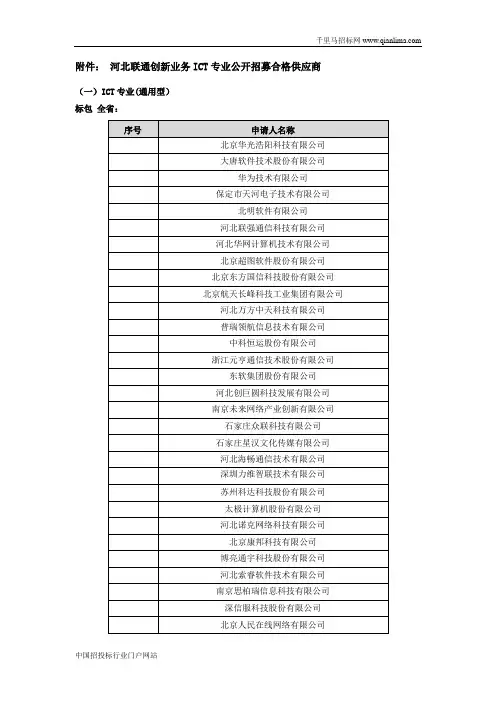 联通创新业务ICT专业公开招募结果公示招投标书范本