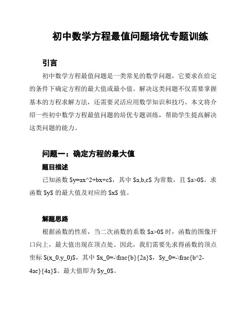 初中数学方程最值问题培优专题训练