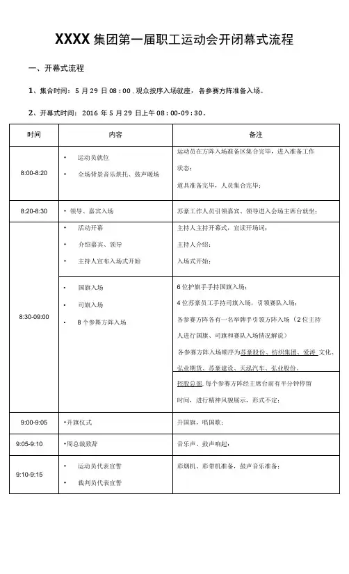 开幕式闭幕式 详细流程