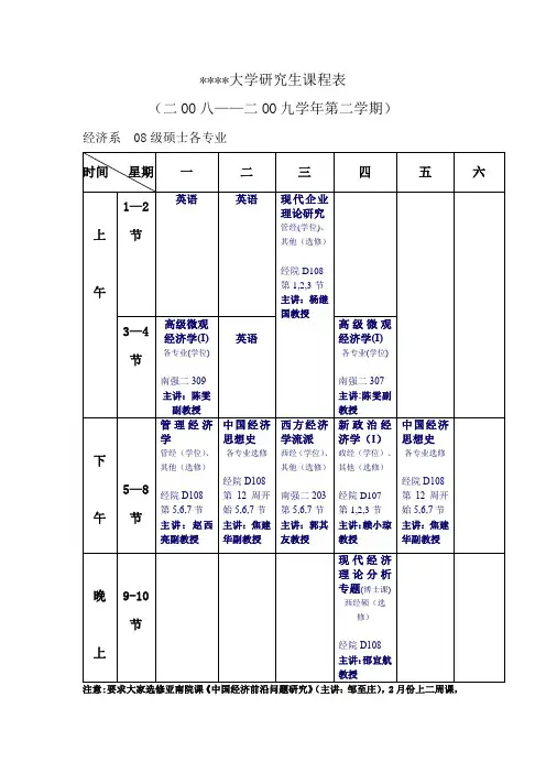 厦门大学研究生课程表【模板】