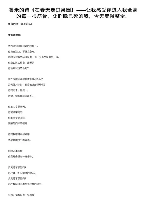 鲁米的诗《在春天走进果园》——让我感受你进入我全身的每一根筋骨，让昨晚已死的我，今天变得整全。