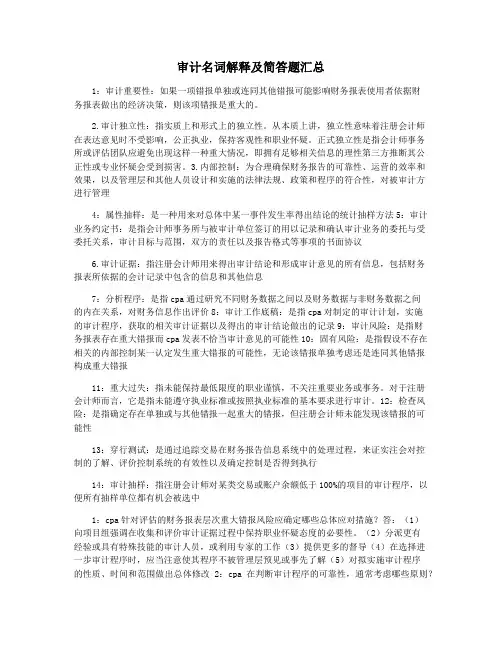 审计名词解释及简答题汇总
