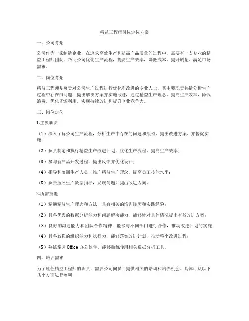 精益工程师岗位定位方案