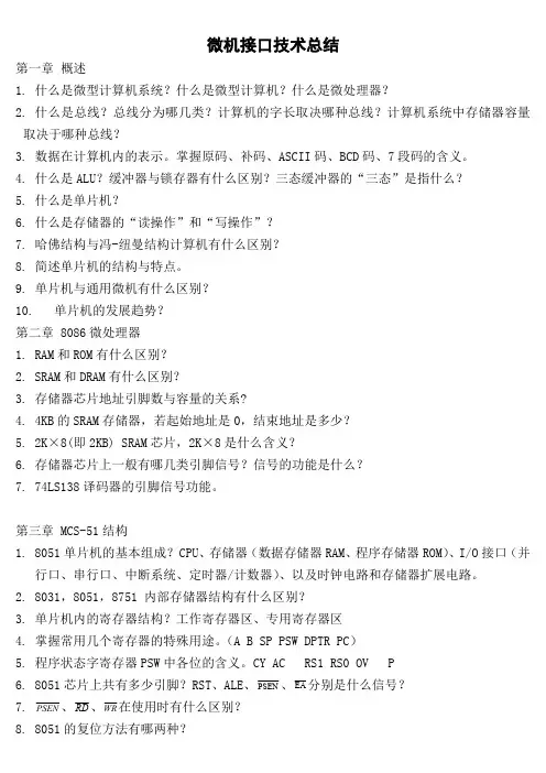 单片机期末考试重点(苏大,陈蕾版)