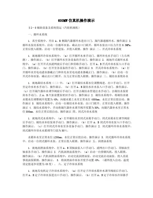 600MW仿真机操作演示
